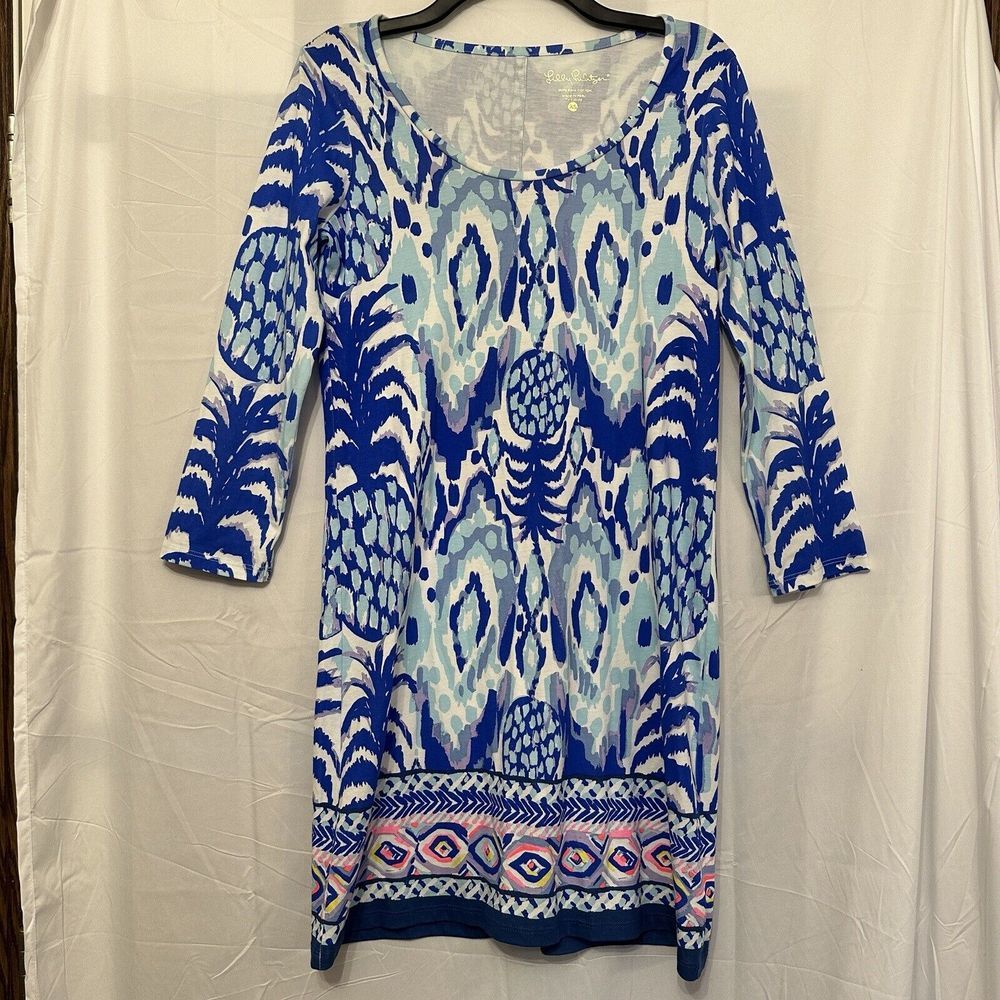 LILLY PULITZER Size XS Beacon Dress Call Me Serene Blue White Pineapple Tropical